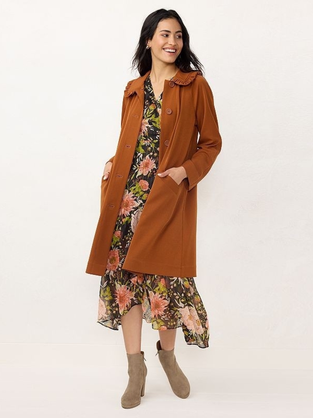 LC Lauren Conrad Copper Brown Swing Coat